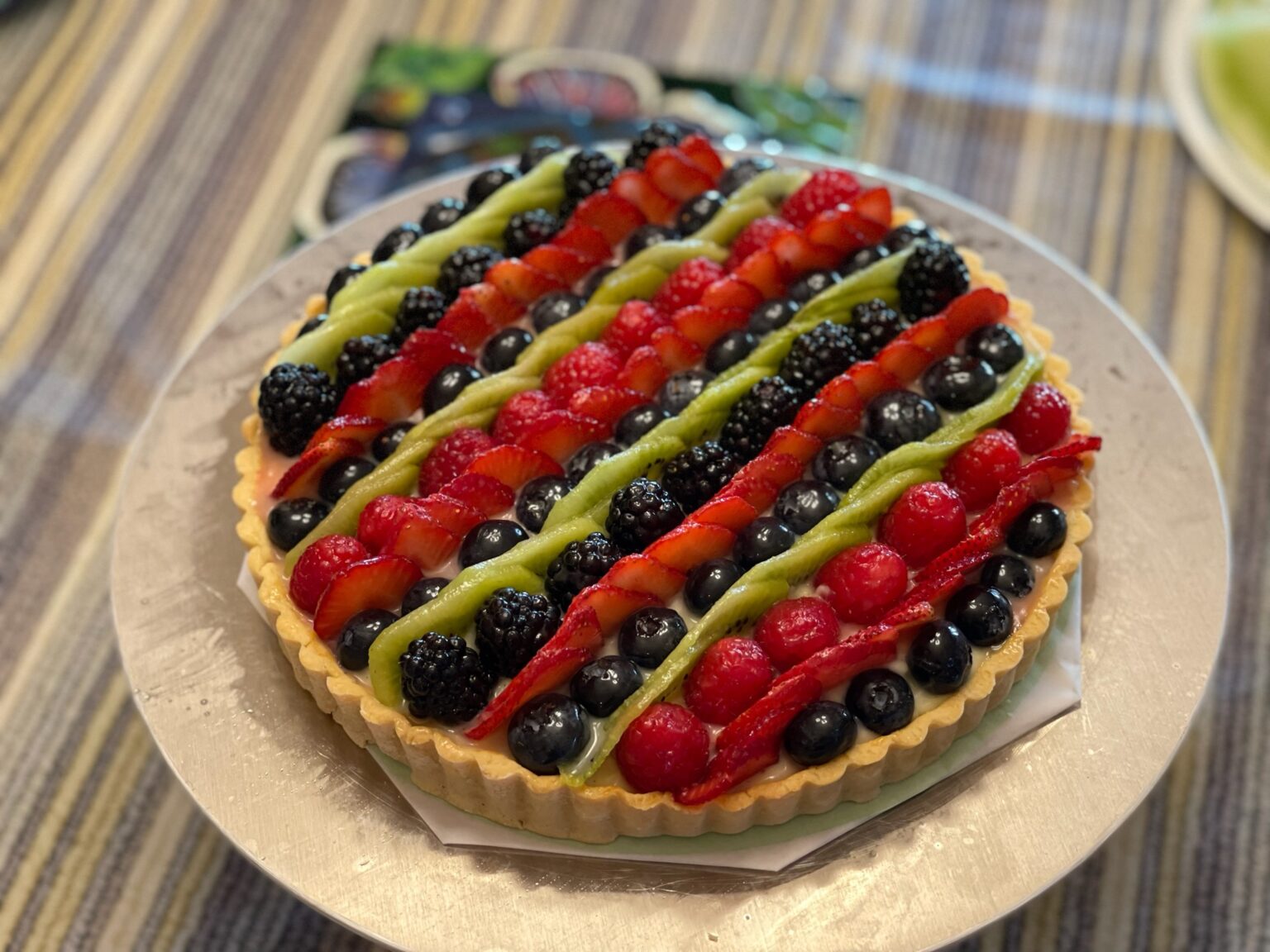 fruit tart on a rotating platter